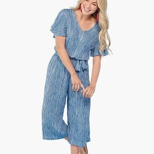 Mud Pie Striped Cropped Jumpsuit Size Small